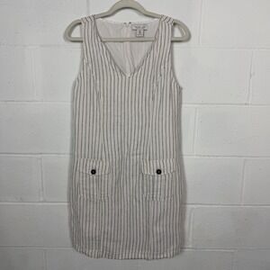 Rachel Zoe V-Neck Dress Linen Blend Lined Striped Classic Preppy Coastal Paris 8